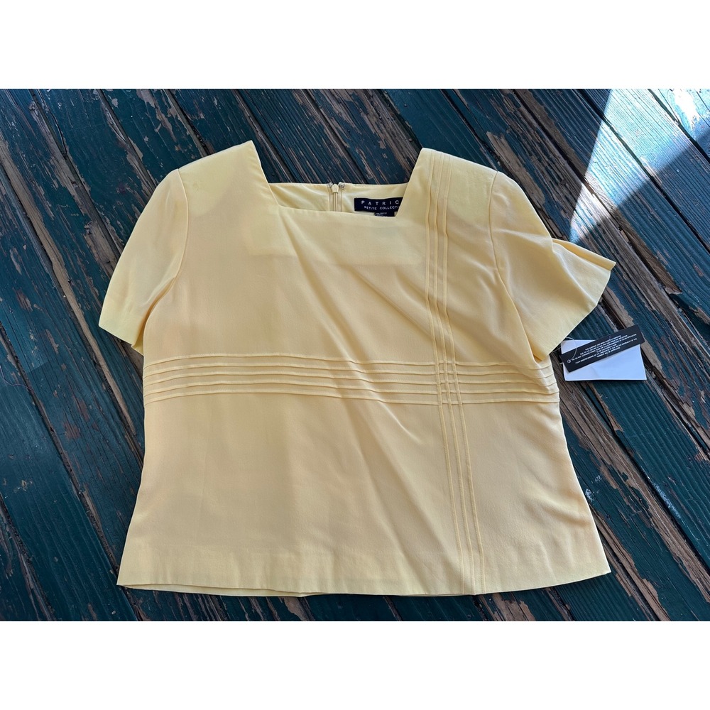 Patrick Petite Collection Lemon Yellow 100% Silk Pintuck Blouse 14P NWT